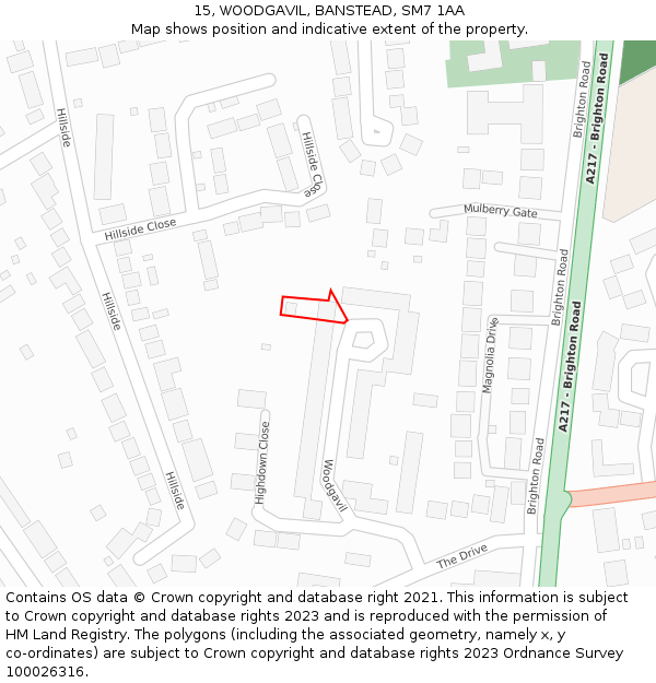 15, WOODGAVIL, BANSTEAD, SM7 1AA: Location map and indicative extent of plot