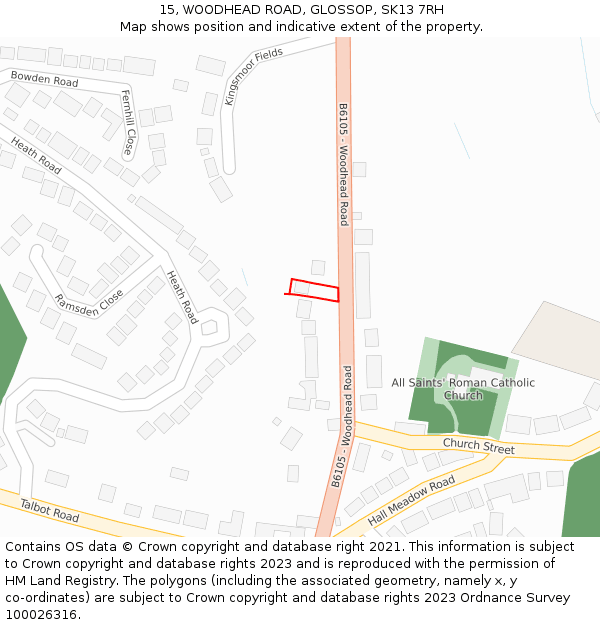 15, WOODHEAD ROAD, GLOSSOP, SK13 7RH: Location map and indicative extent of plot