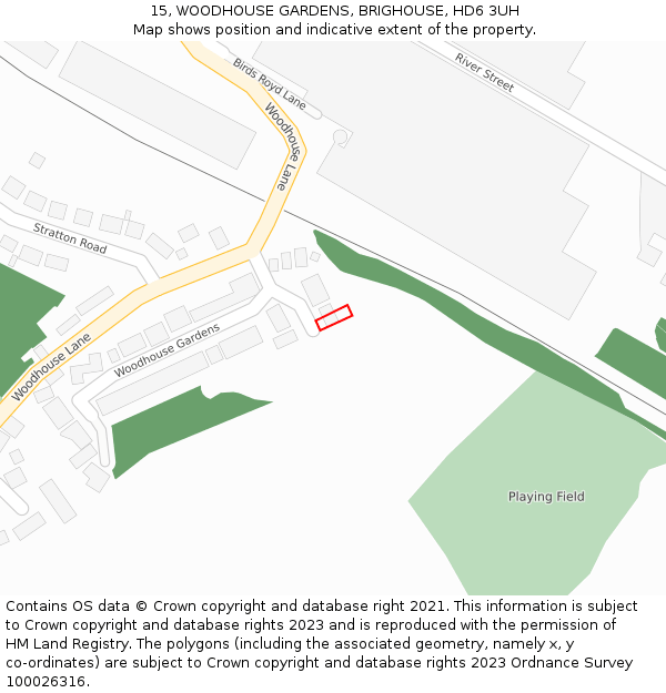 15, WOODHOUSE GARDENS, BRIGHOUSE, HD6 3UH: Location map and indicative extent of plot