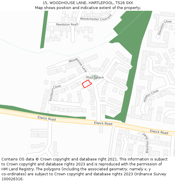 15, WOODHOUSE LANE, HARTLEPOOL, TS26 0XX: Location map and indicative extent of plot