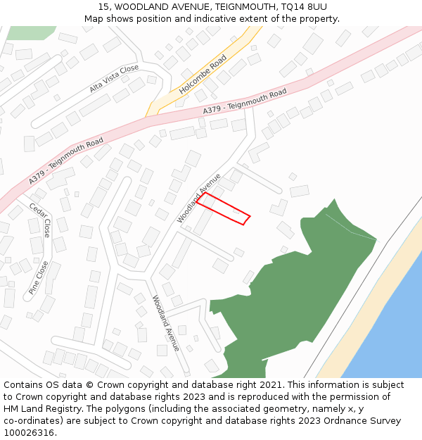 15, WOODLAND AVENUE, TEIGNMOUTH, TQ14 8UU: Location map and indicative extent of plot