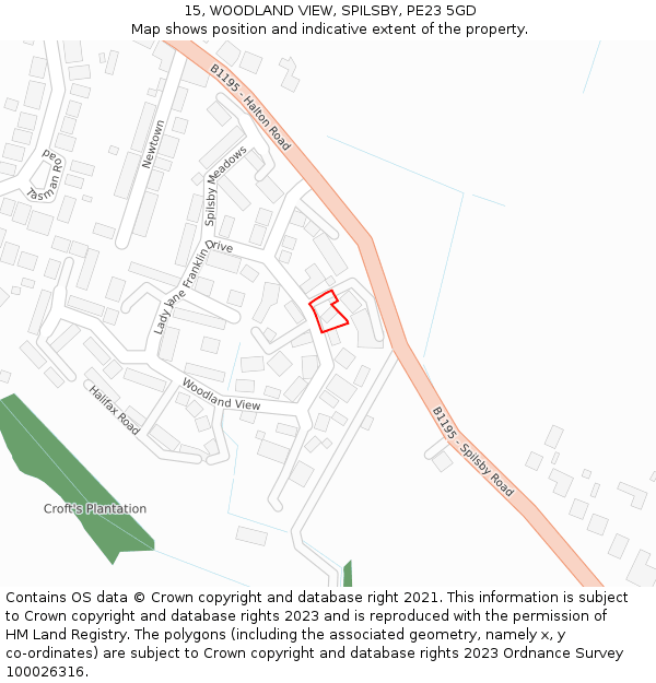 15, WOODLAND VIEW, SPILSBY, PE23 5GD: Location map and indicative extent of plot