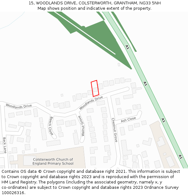 15, WOODLANDS DRIVE, COLSTERWORTH, GRANTHAM, NG33 5NH: Location map and indicative extent of plot