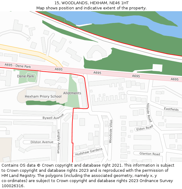 15, WOODLANDS, HEXHAM, NE46 1HT: Location map and indicative extent of plot