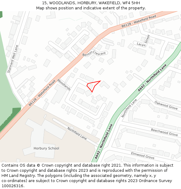 15, WOODLANDS, HORBURY, WAKEFIELD, WF4 5HH: Location map and indicative extent of plot