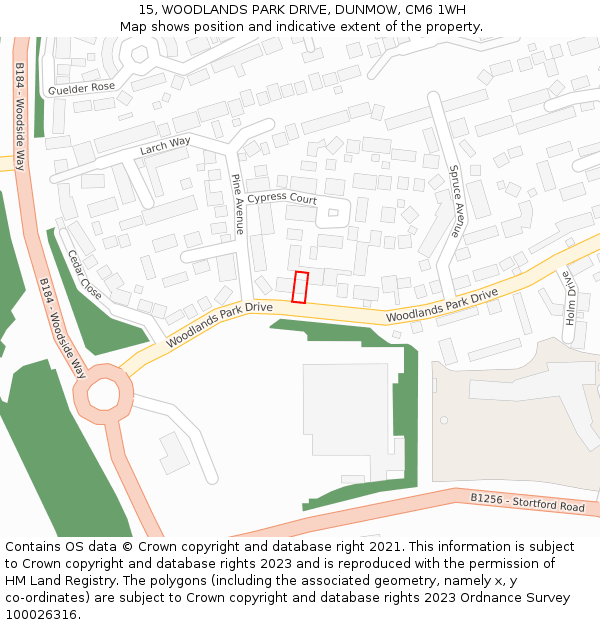 15, WOODLANDS PARK DRIVE, DUNMOW, CM6 1WH: Location map and indicative extent of plot