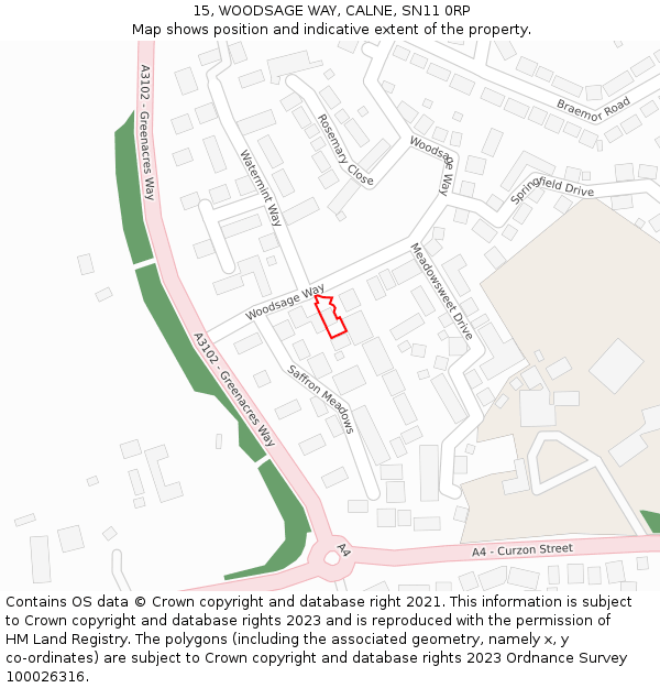15, WOODSAGE WAY, CALNE, SN11 0RP: Location map and indicative extent of plot