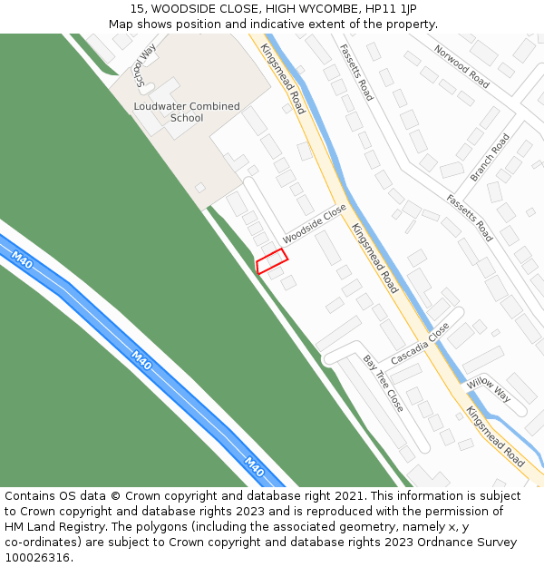 15, WOODSIDE CLOSE, HIGH WYCOMBE, HP11 1JP: Location map and indicative extent of plot