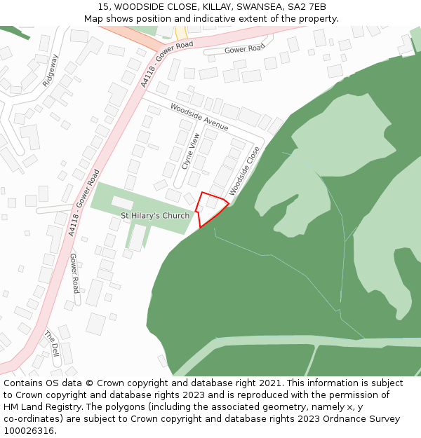 15, WOODSIDE CLOSE, KILLAY, SWANSEA, SA2 7EB: Location map and indicative extent of plot