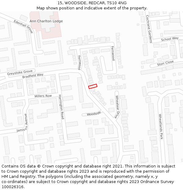 15, WOODSIDE, REDCAR, TS10 4NG: Location map and indicative extent of plot