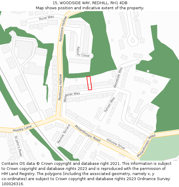 15, WOODSIDE WAY, REDHILL, RH1 4DB: Location map and indicative extent of plot