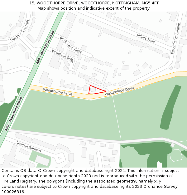 15, WOODTHORPE DRIVE, WOODTHORPE, NOTTINGHAM, NG5 4FT: Location map and indicative extent of plot