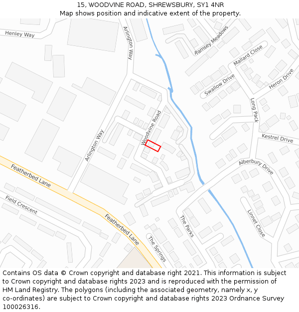 15, WOODVINE ROAD, SHREWSBURY, SY1 4NR: Location map and indicative extent of plot