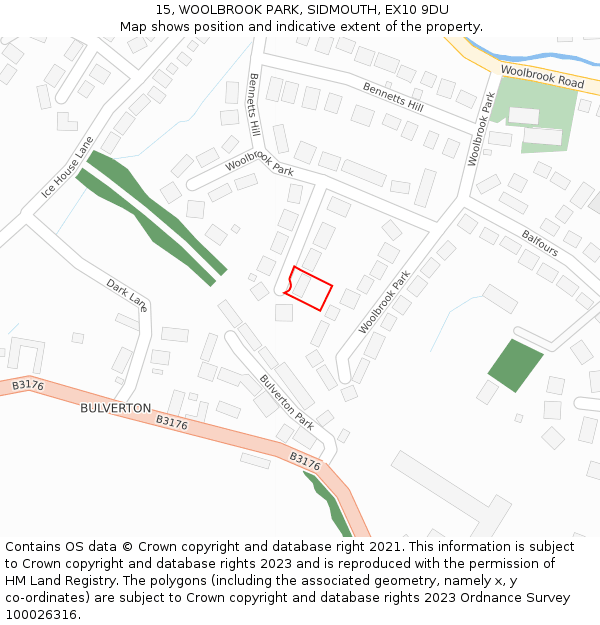 15, WOOLBROOK PARK, SIDMOUTH, EX10 9DU: Location map and indicative extent of plot