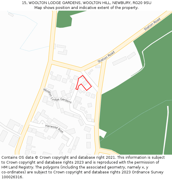 15, WOOLTON LODGE GARDENS, WOOLTON HILL, NEWBURY, RG20 9SU: Location map and indicative extent of plot