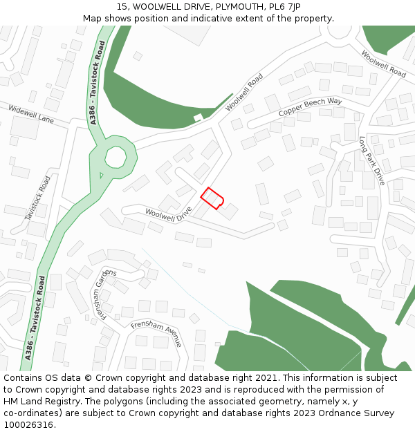 15, WOOLWELL DRIVE, PLYMOUTH, PL6 7JP: Location map and indicative extent of plot