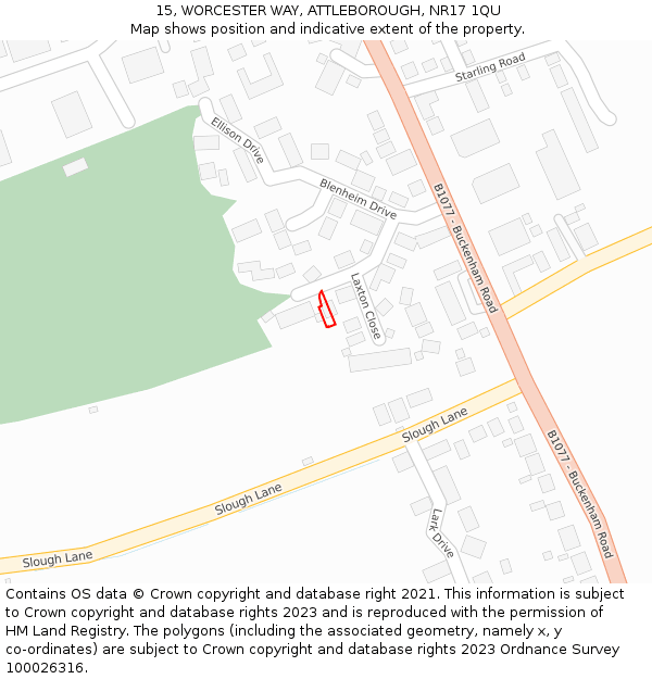 15, WORCESTER WAY, ATTLEBOROUGH, NR17 1QU: Location map and indicative extent of plot