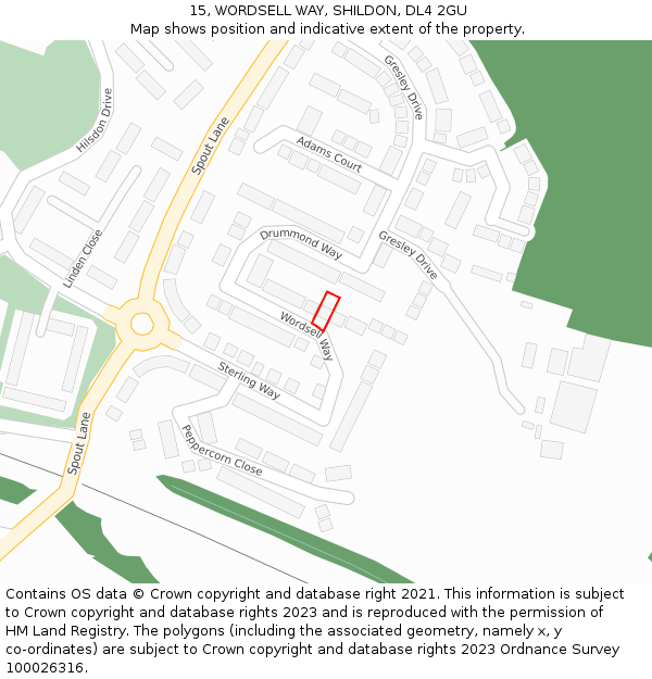 15, WORDSELL WAY, SHILDON, DL4 2GU: Location map and indicative extent of plot