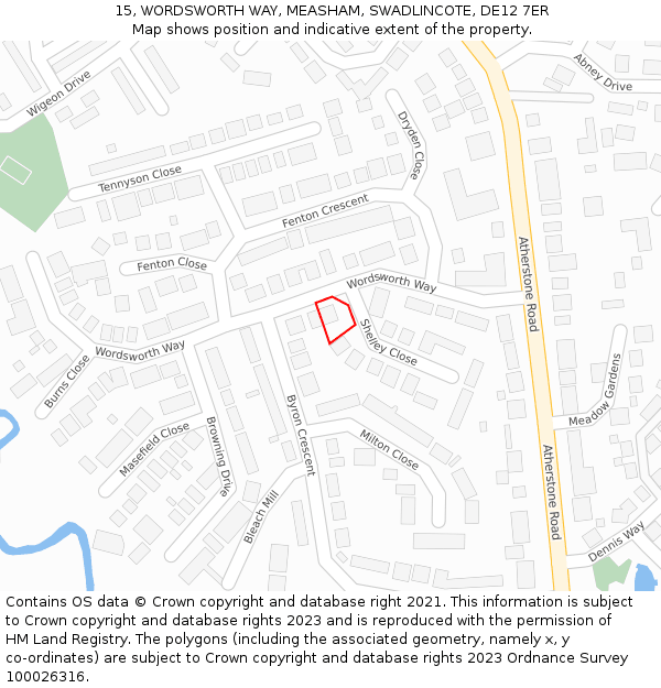 15, WORDSWORTH WAY, MEASHAM, SWADLINCOTE, DE12 7ER: Location map and indicative extent of plot