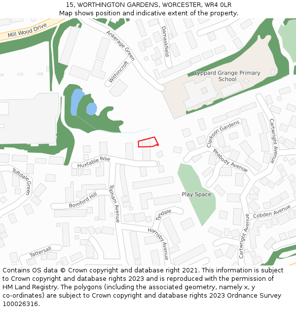 15, WORTHINGTON GARDENS, WORCESTER, WR4 0LR: Location map and indicative extent of plot