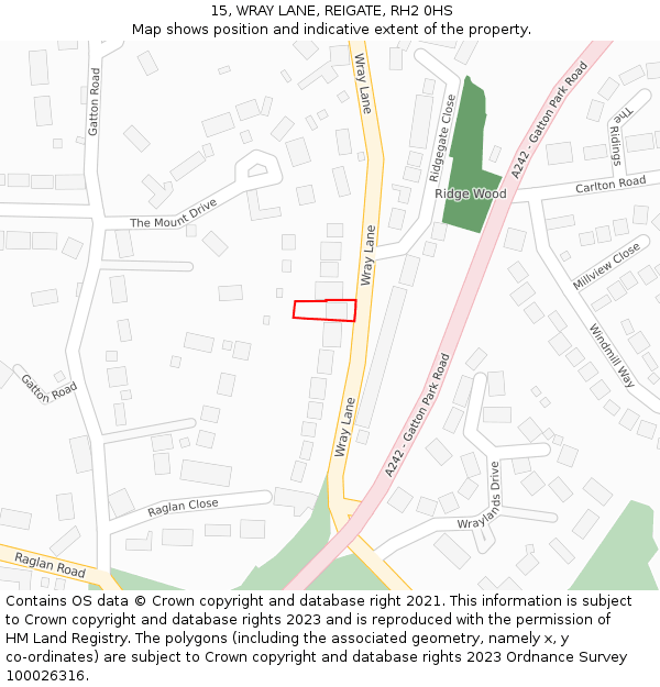 15, WRAY LANE, REIGATE, RH2 0HS: Location map and indicative extent of plot