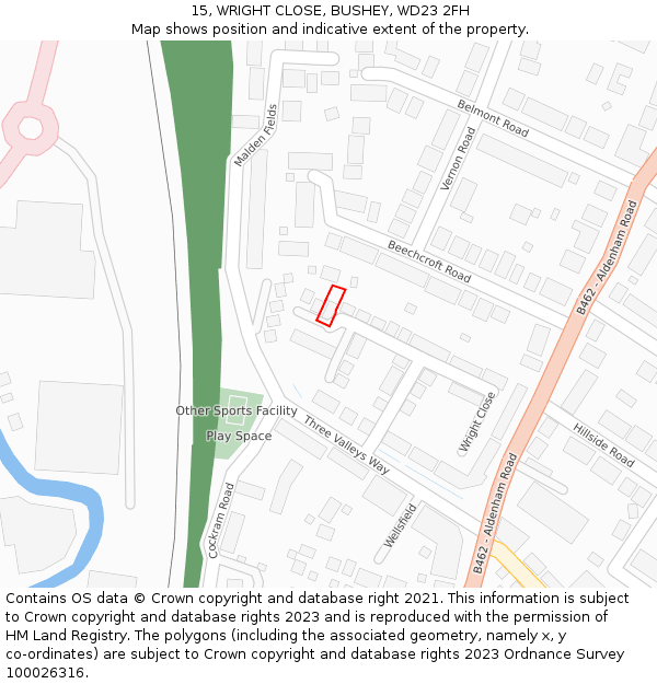 15, WRIGHT CLOSE, BUSHEY, WD23 2FH: Location map and indicative extent of plot