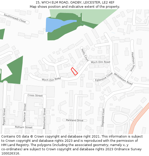15, WYCH ELM ROAD, OADBY, LEICESTER, LE2 4EF: Location map and indicative extent of plot