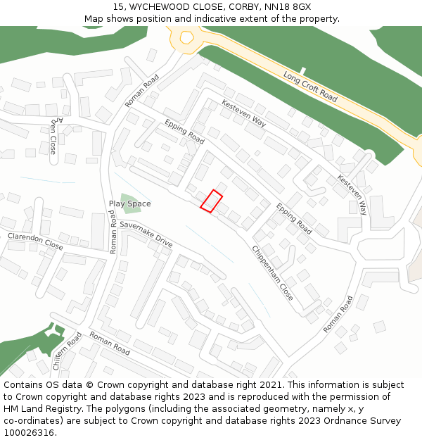 15, WYCHEWOOD CLOSE, CORBY, NN18 8GX: Location map and indicative extent of plot
