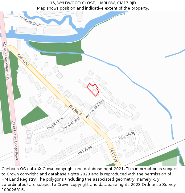 15, WYLDWOOD CLOSE, HARLOW, CM17 0JD: Location map and indicative extent of plot