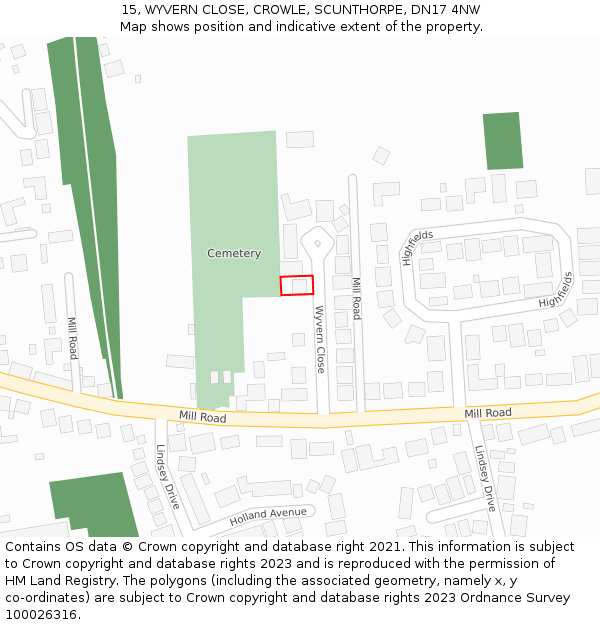 15, WYVERN CLOSE, CROWLE, SCUNTHORPE, DN17 4NW: Location map and indicative extent of plot