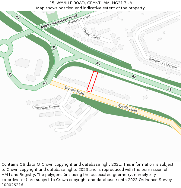 15, WYVILLE ROAD, GRANTHAM, NG31 7UA: Location map and indicative extent of plot