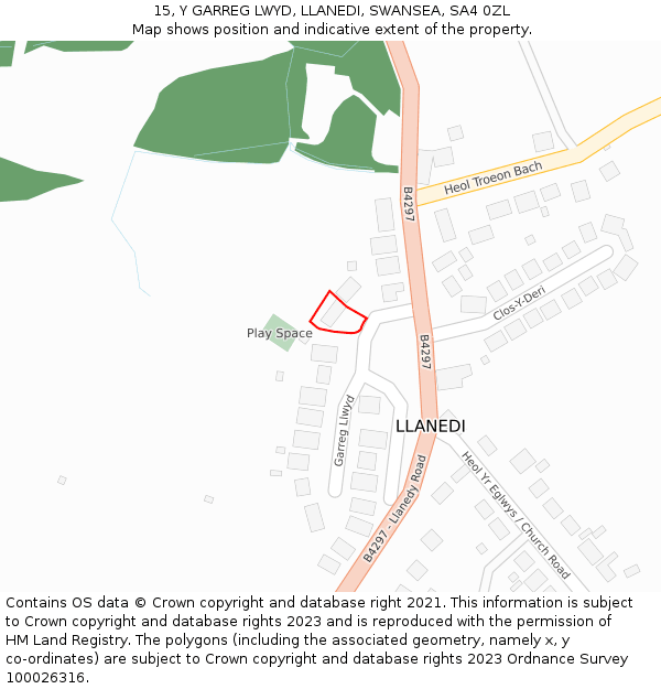 15, Y GARREG LWYD, LLANEDI, SWANSEA, SA4 0ZL: Location map and indicative extent of plot