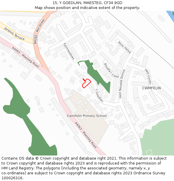 15, Y GOEDLAN, MAESTEG, CF34 9GD: Location map and indicative extent of plot
