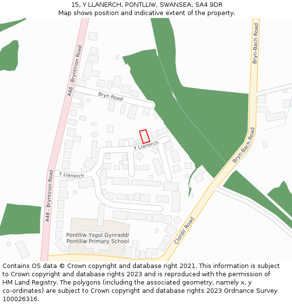 15, Y LLANERCH, PONTLLIW, SWANSEA, SA4 9DR: Location map and indicative extent of plot