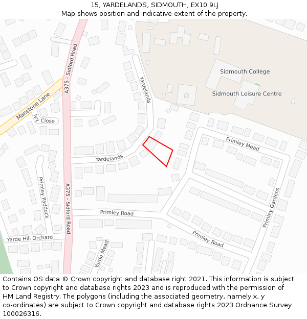 15, YARDELANDS, SIDMOUTH, EX10 9LJ: Location map and indicative extent of plot