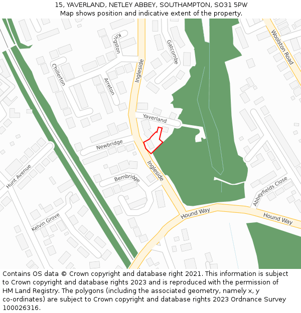 15, YAVERLAND, NETLEY ABBEY, SOUTHAMPTON, SO31 5PW: Location map and indicative extent of plot