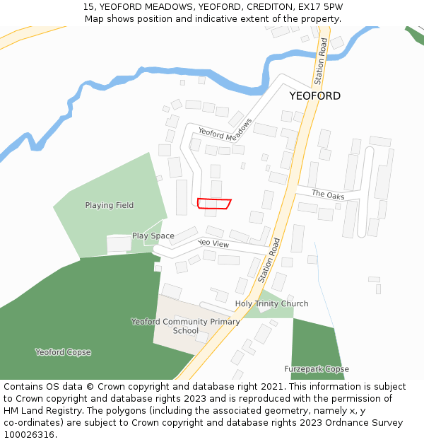 15, YEOFORD MEADOWS, YEOFORD, CREDITON, EX17 5PW: Location map and indicative extent of plot