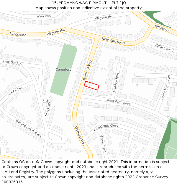 15, YEOMANS WAY, PLYMOUTH, PL7 1JQ: Location map and indicative extent of plot