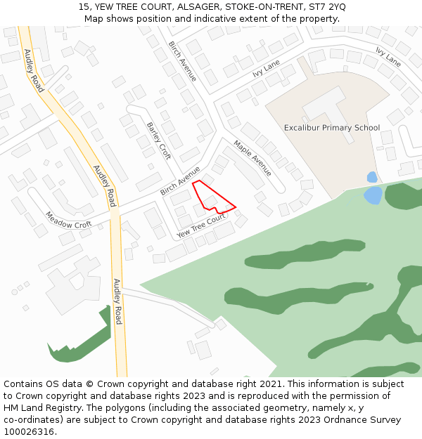 15, YEW TREE COURT, ALSAGER, STOKE-ON-TRENT, ST7 2YQ: Location map and indicative extent of plot