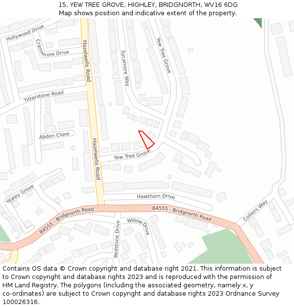 15, YEW TREE GROVE, HIGHLEY, BRIDGNORTH, WV16 6DG: Location map and indicative extent of plot