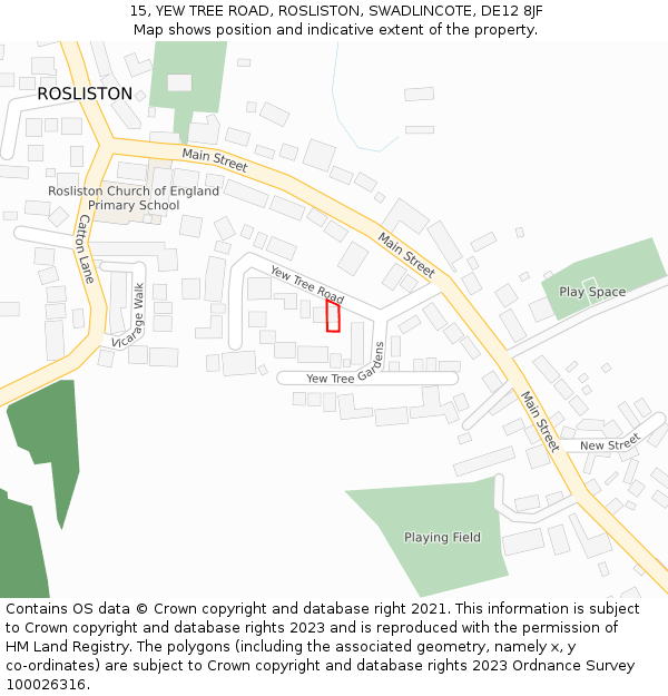 15, YEW TREE ROAD, ROSLISTON, SWADLINCOTE, DE12 8JF: Location map and indicative extent of plot