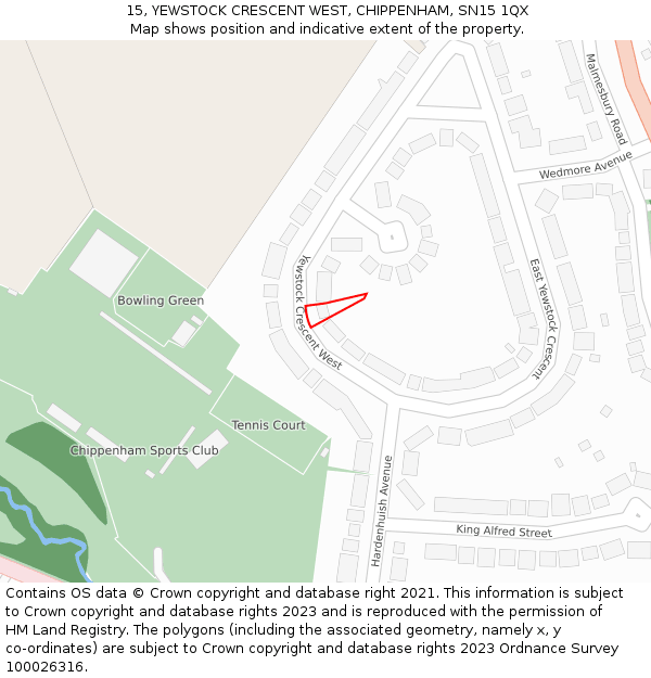 15, YEWSTOCK CRESCENT WEST, CHIPPENHAM, SN15 1QX: Location map and indicative extent of plot