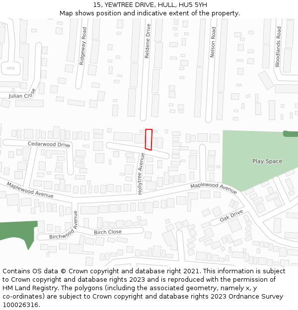 15, YEWTREE DRIVE, HULL, HU5 5YH: Location map and indicative extent of plot