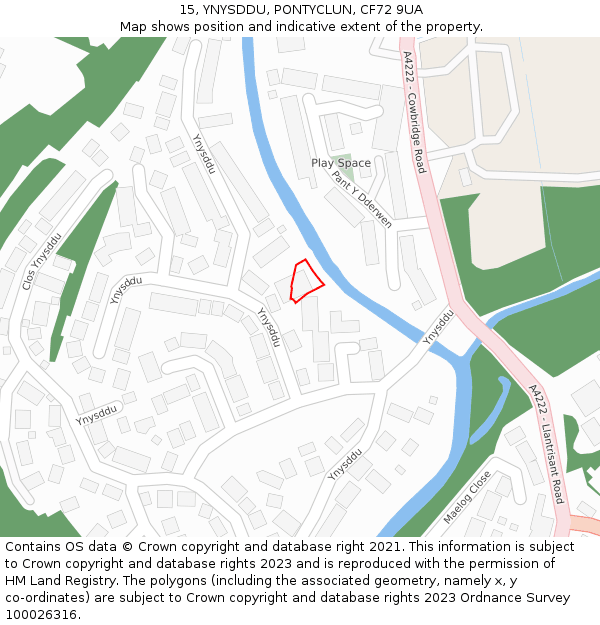 15, YNYSDDU, PONTYCLUN, CF72 9UA: Location map and indicative extent of plot