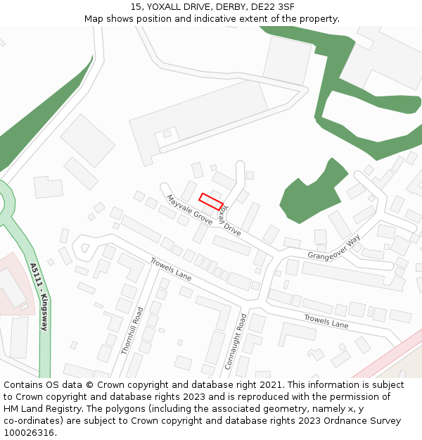 15, YOXALL DRIVE, DERBY, DE22 3SF: Location map and indicative extent of plot