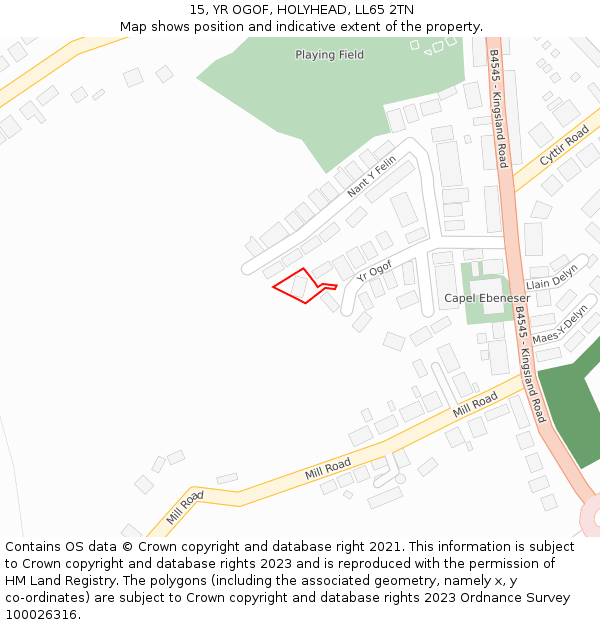 15, YR OGOF, HOLYHEAD, LL65 2TN: Location map and indicative extent of plot