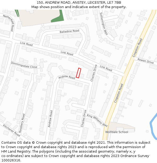 150, ANDREW ROAD, ANSTEY, LEICESTER, LE7 7BB: Location map and indicative extent of plot