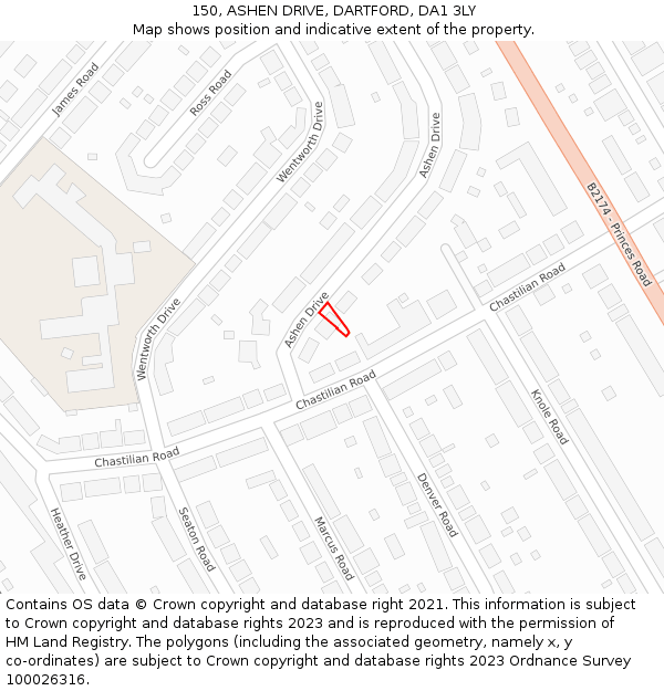 150, ASHEN DRIVE, DARTFORD, DA1 3LY: Location map and indicative extent of plot
