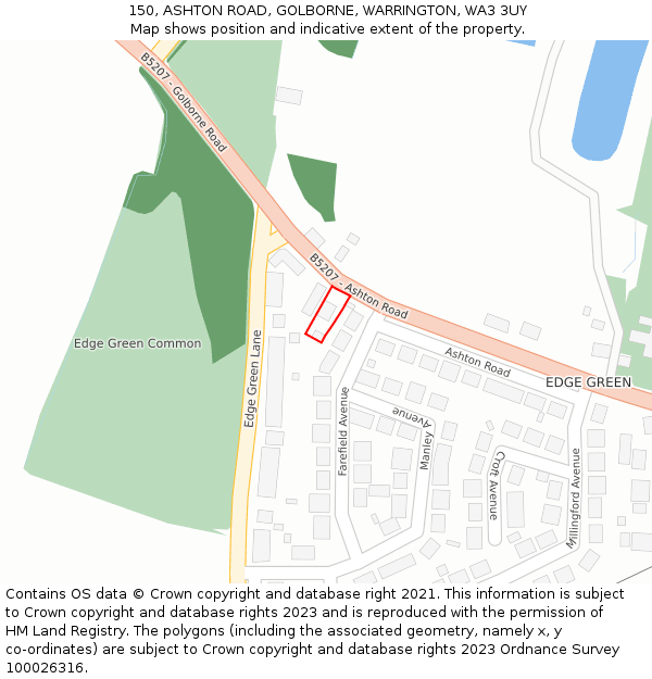 150, ASHTON ROAD, GOLBORNE, WARRINGTON, WA3 3UY: Location map and indicative extent of plot