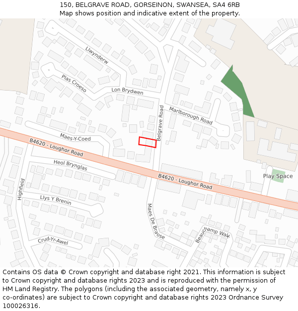 150, BELGRAVE ROAD, GORSEINON, SWANSEA, SA4 6RB: Location map and indicative extent of plot